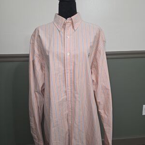Ralph Lauren Men's Striped Shirt - Peach and Grey